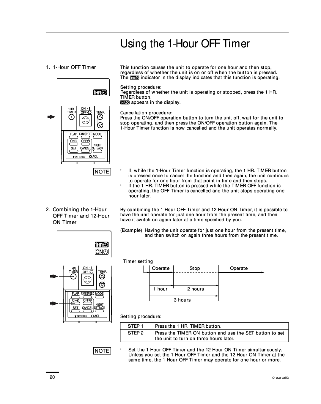 Sanyo CH0952, CH1852, KHS1852-S service manual Using the 1-HourOFF Timer 
