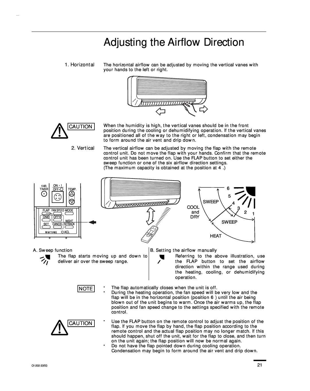 Sanyo KHS1852-S, CH1852, CH0952 service manual Adjusting the Airflow Direction, Horizontal, Vertical 
