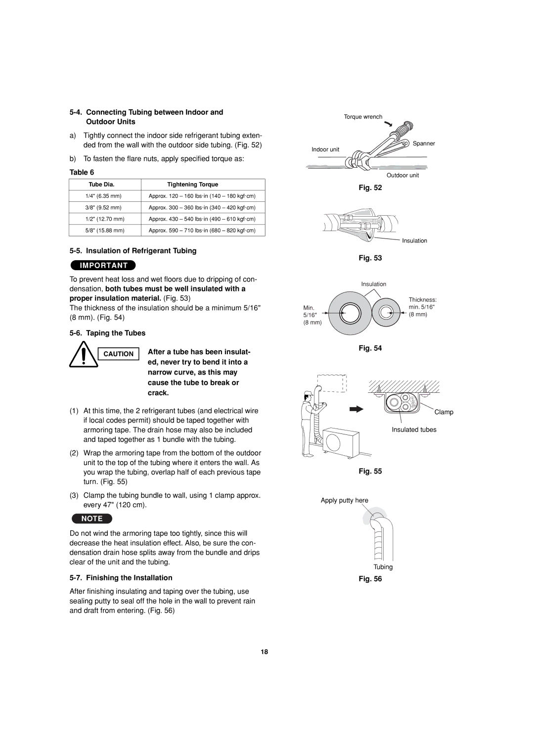 Sanyo CH2472, CH1872 service manual Connecting Tubing between Indoor and Outdoor Units, Insulation of Refrigerant Tubing 