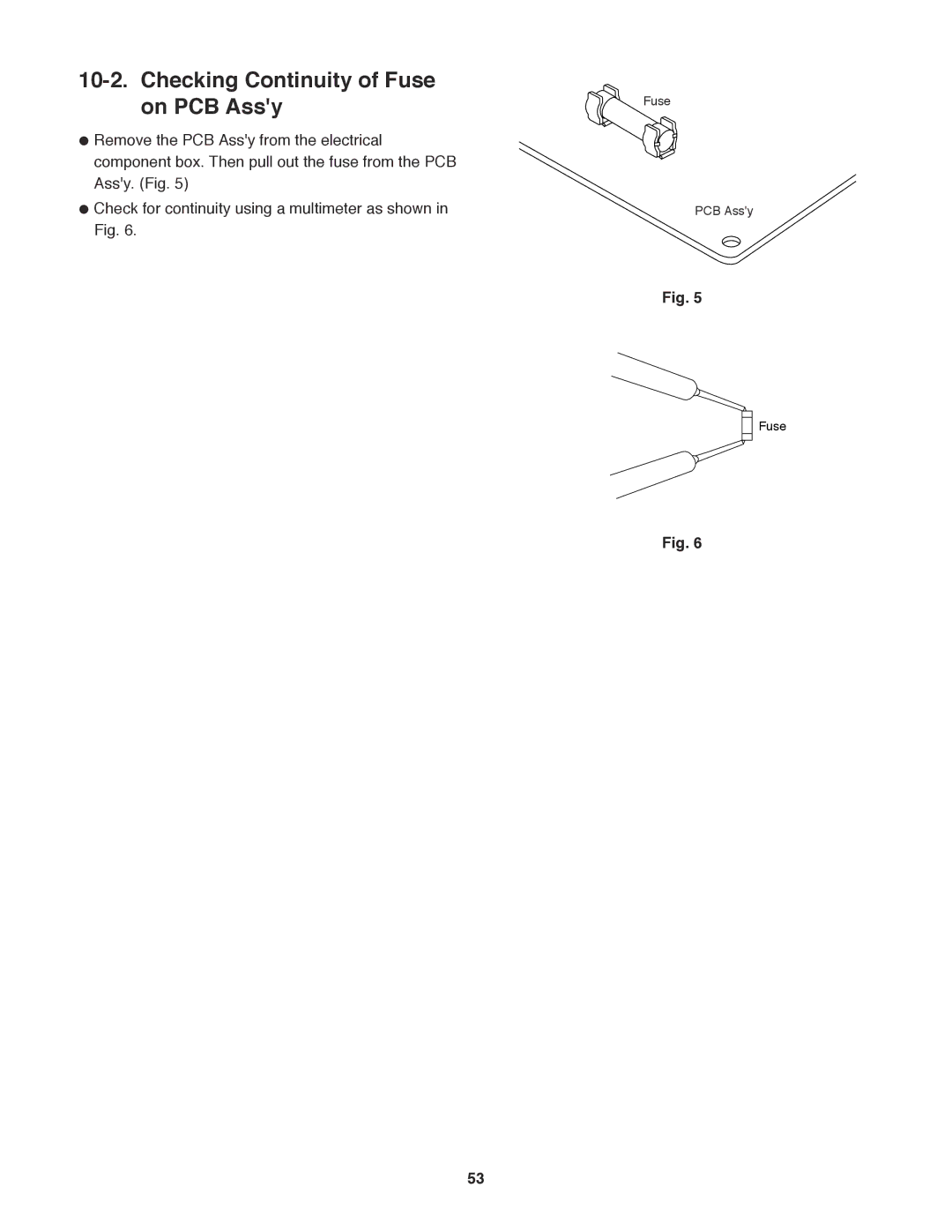 Sanyo CH1872, CH2472 service manual Checking Continuity of Fuse on PCB Assy 