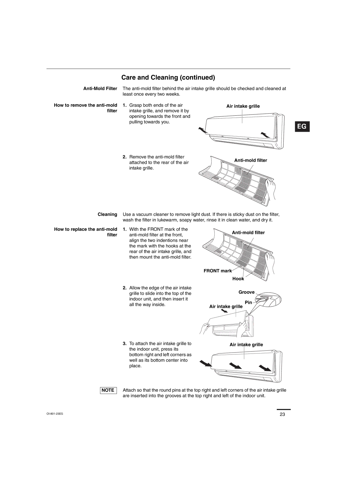 Sanyo CH1872, CH2472 service manual Care and Cleaning, Grasp both ends of the air, Intake grille 