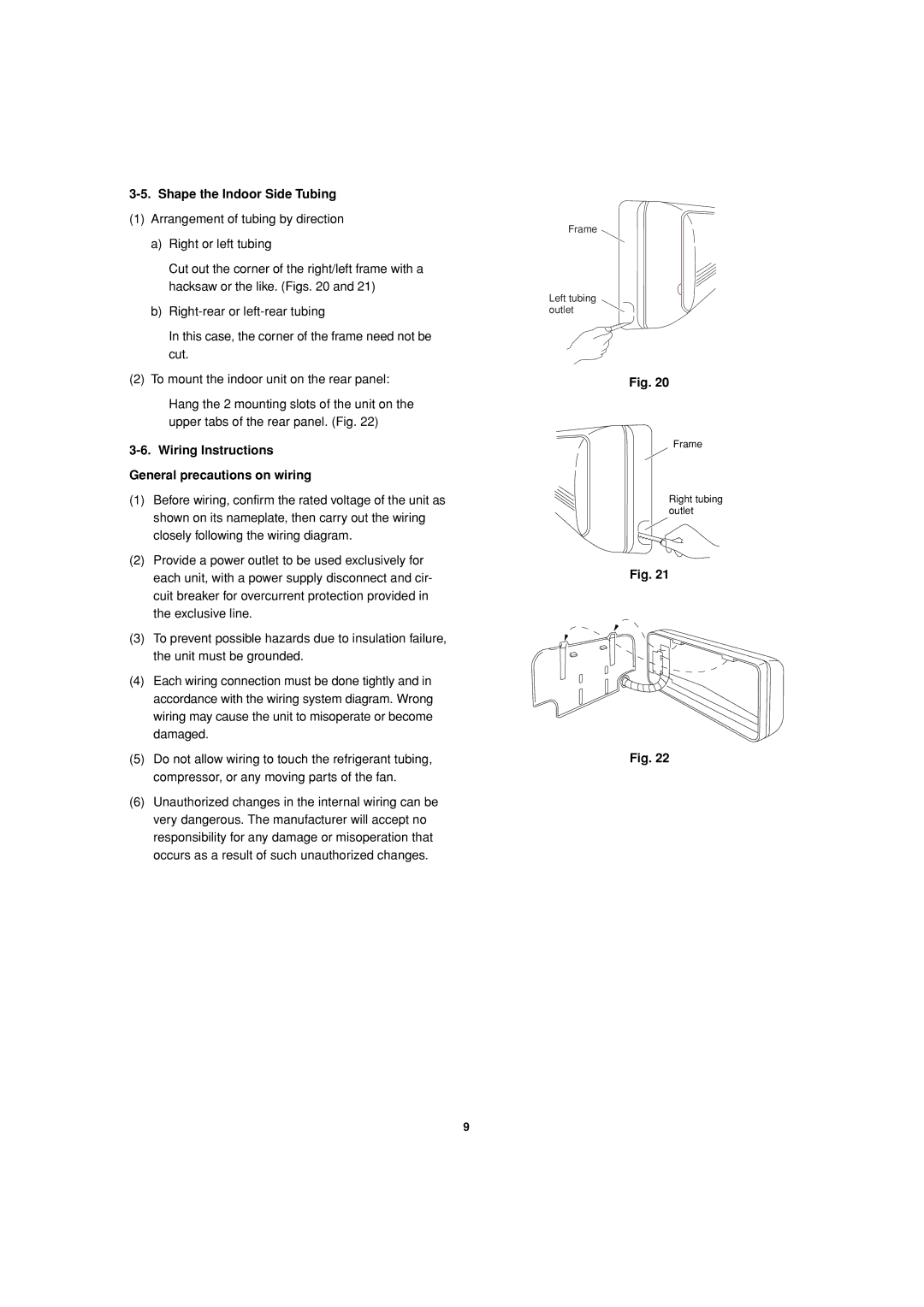 Sanyo CH1872, CH2472 service manual Shape the Indoor Side Tubing, Wiring Instructions General precautions on wiring 