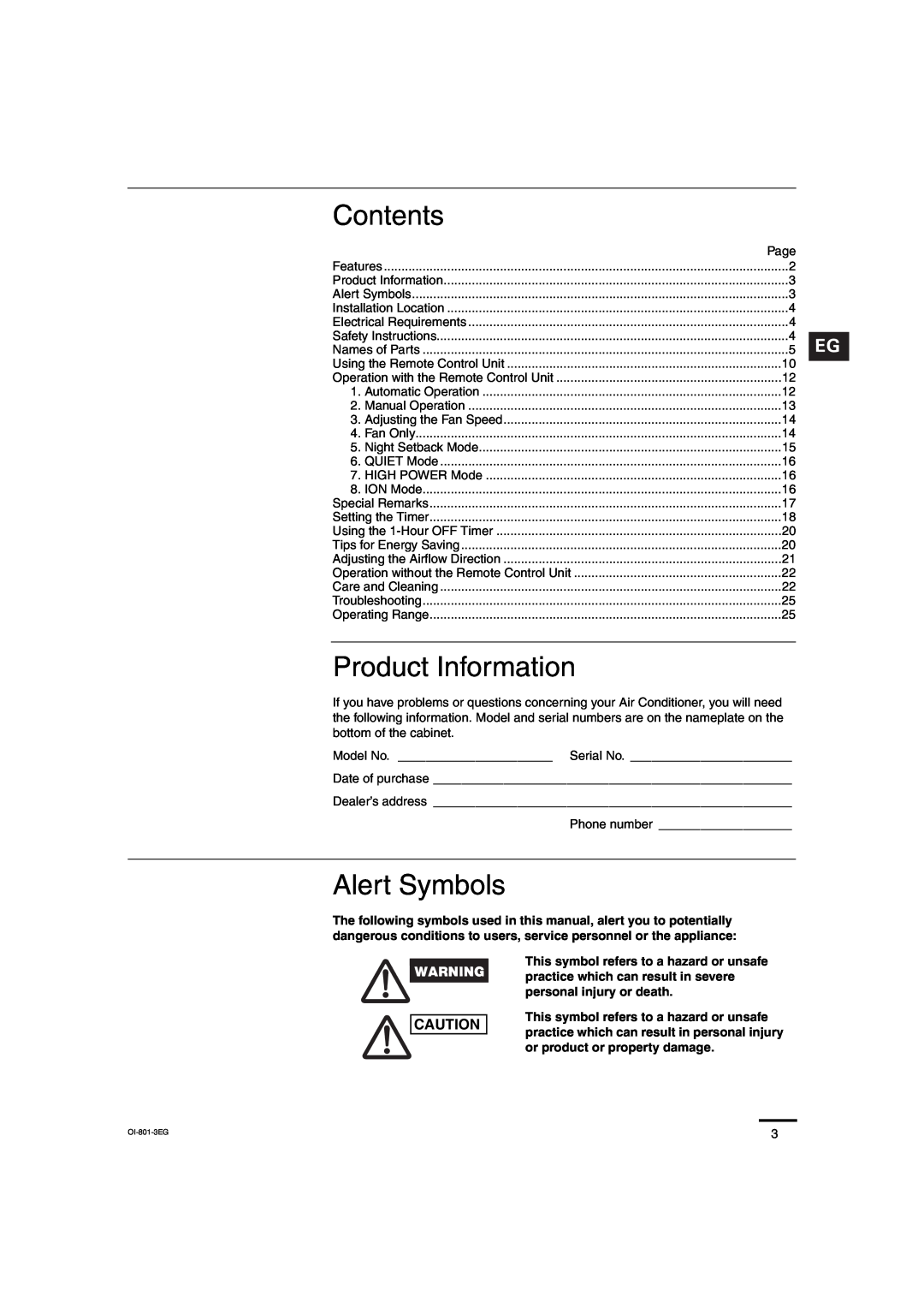 Sanyo CH1872, CH2472 service manual Contents, Product Information, Alert Symbols 