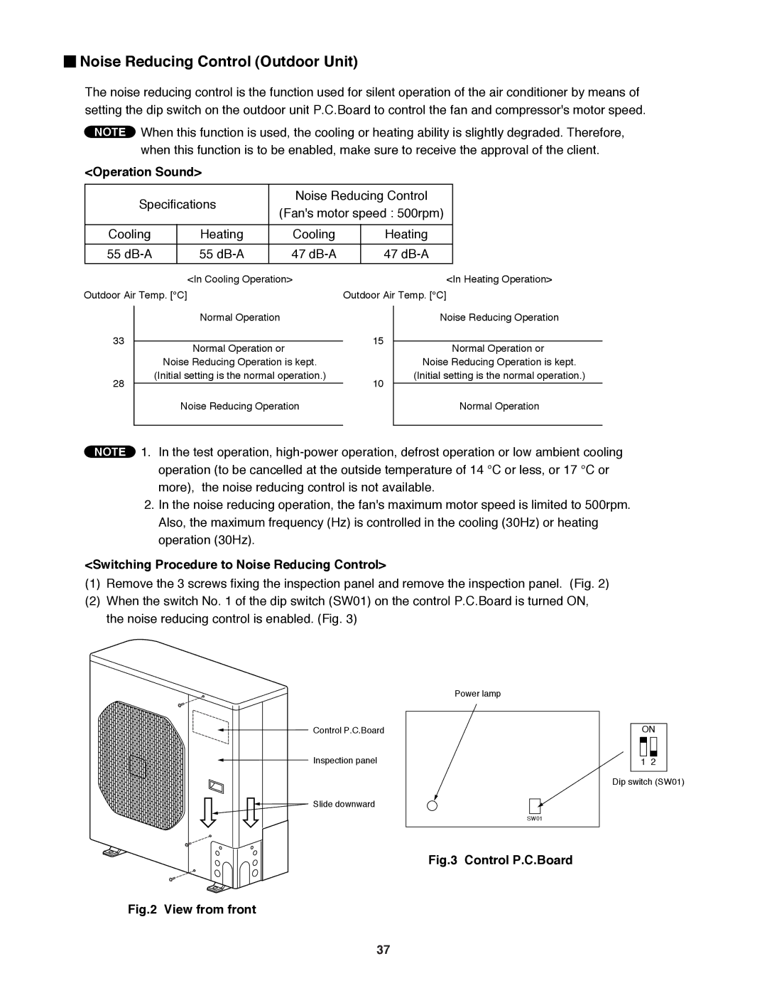 Sanyo CH3682, CH3082 Noise Reducing Control Outdoor Unit, Operation Sound, Switching Procedure to Noise Reducing Control 