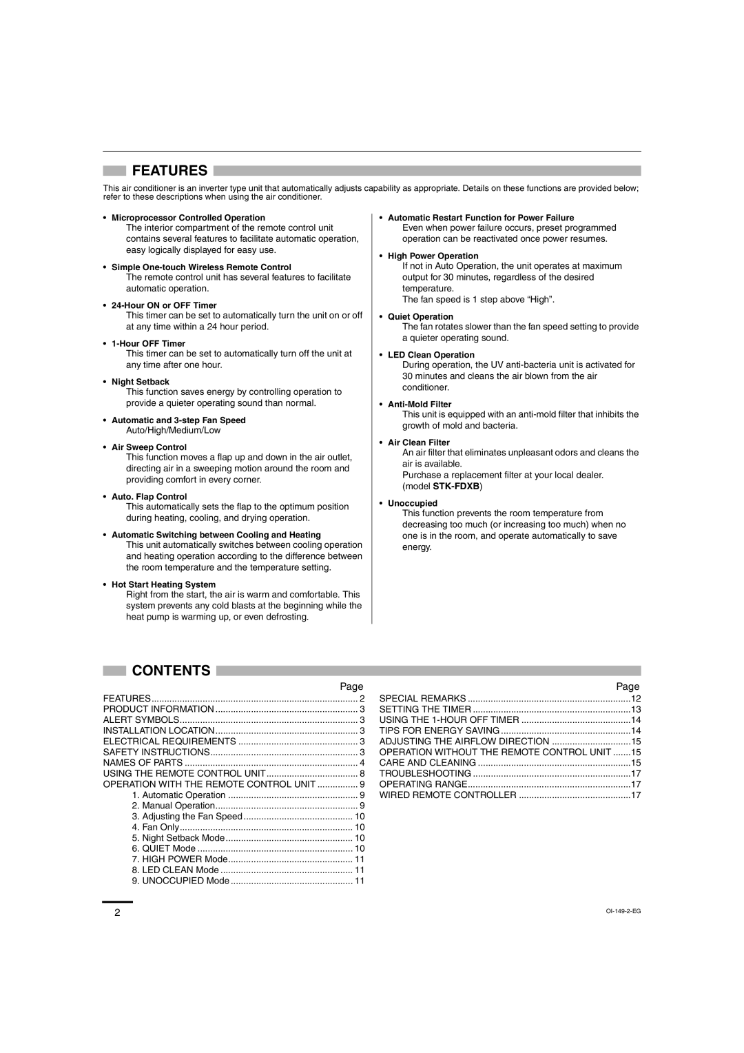 Sanyo KHS3682 + CH3682, KHS3082 + CH3082 service manual Features, Contents 