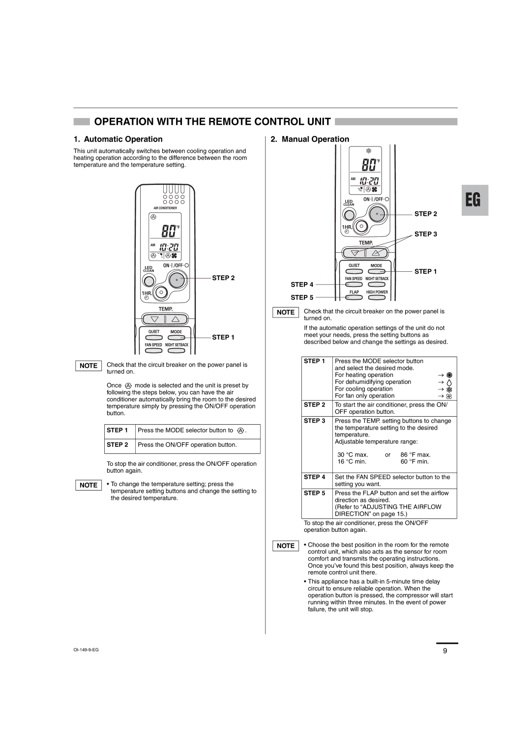 Sanyo KHS3682 + CH3682, KHS3082 + CH3082 service manual Operation with the Remote Control Unit, Automatic Operation 