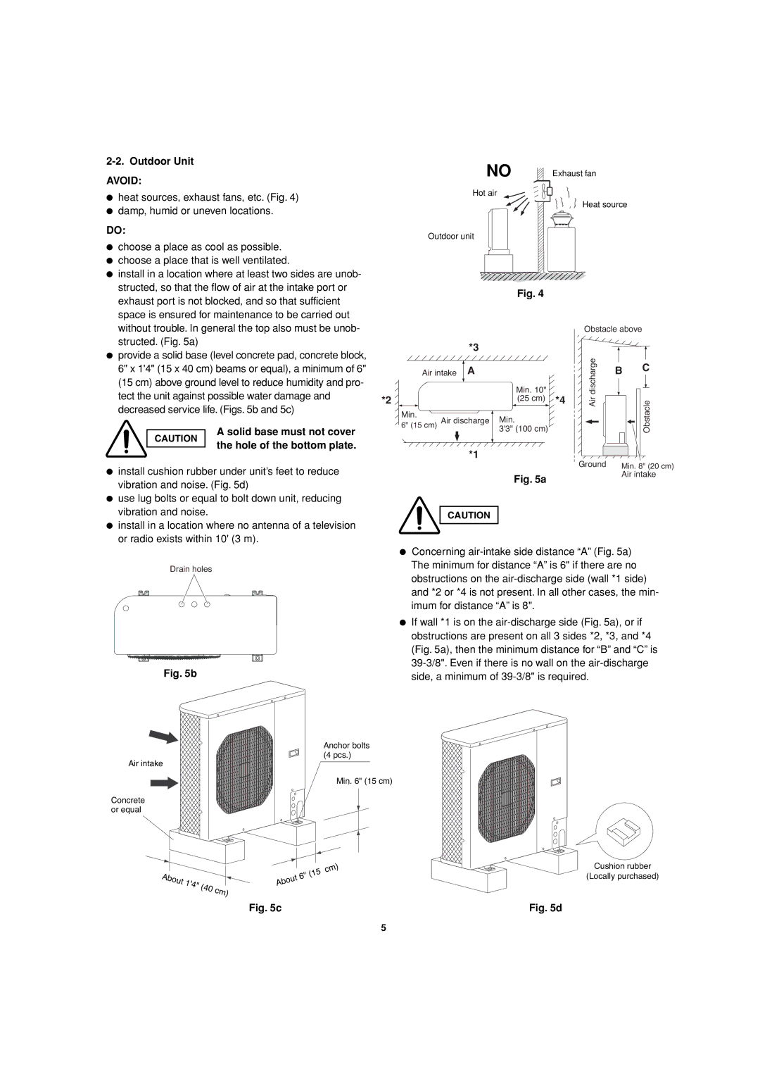 Sanyo KHS3082 + CH3082, KHS3682 + CH3682 Outdoor Unit, Solid base must not cover the hole of the bottom plate 