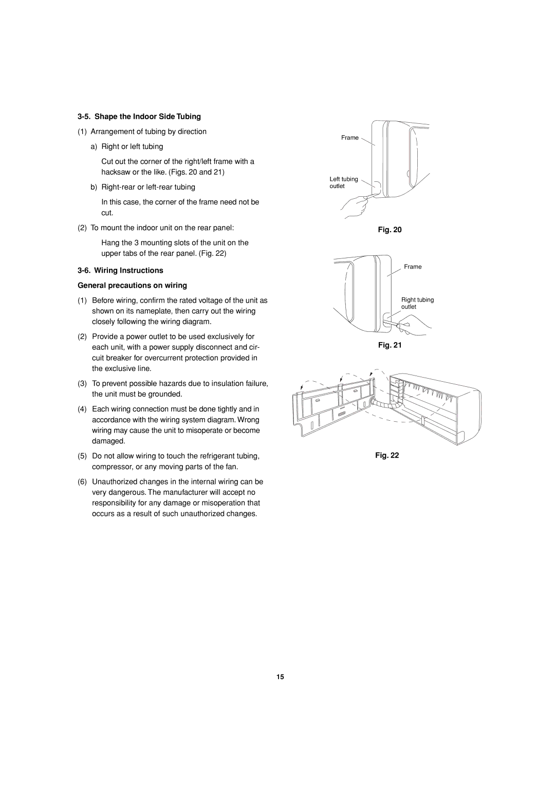 Sanyo CH3082, KHS3682 + CH3682 Shape the Indoor Side Tubing, Wiring Instructions General precautions on wiring 