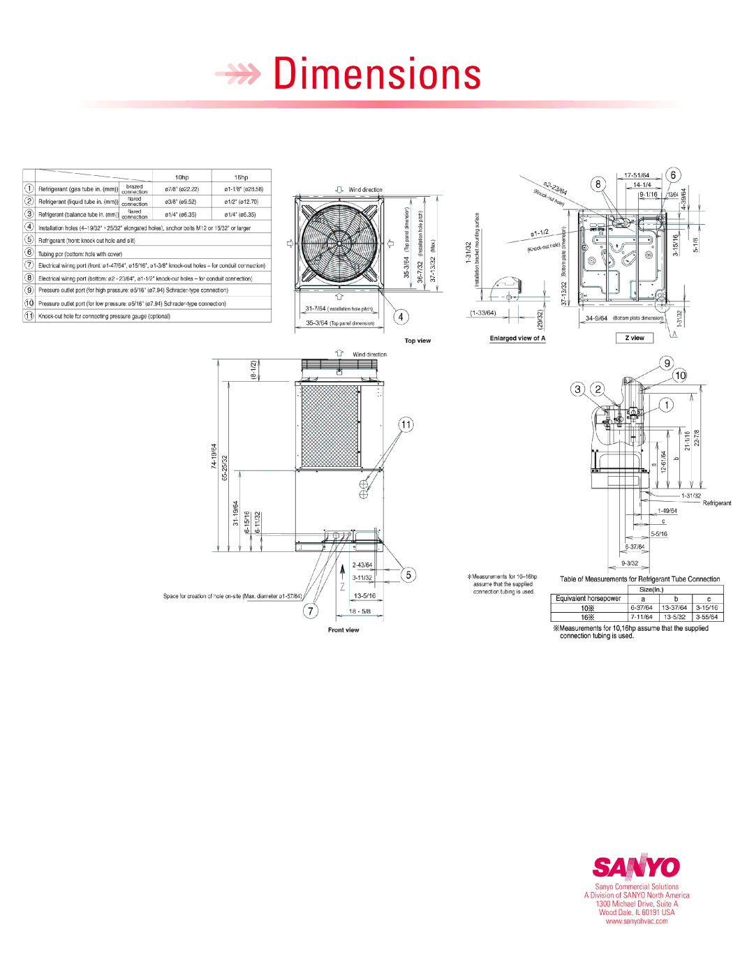 Sanyo CHDX09053 warranty Dimensions 