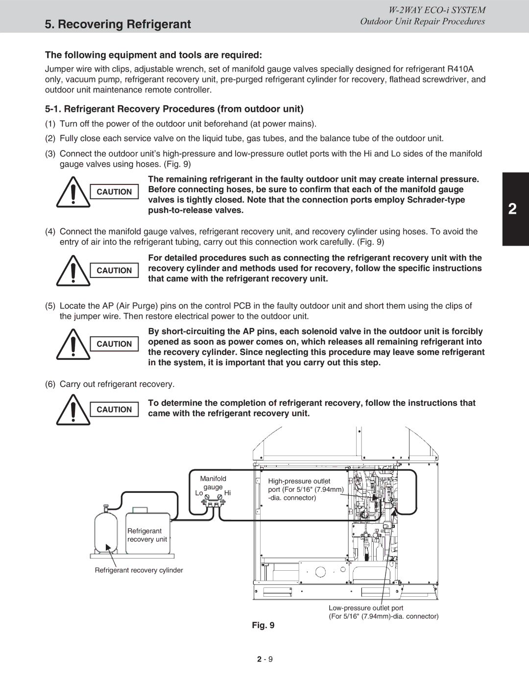 Sanyo CHDXR07263 Recovering Refrigerant, Following equipment and tools are required, Carry out refrigerant recovery 