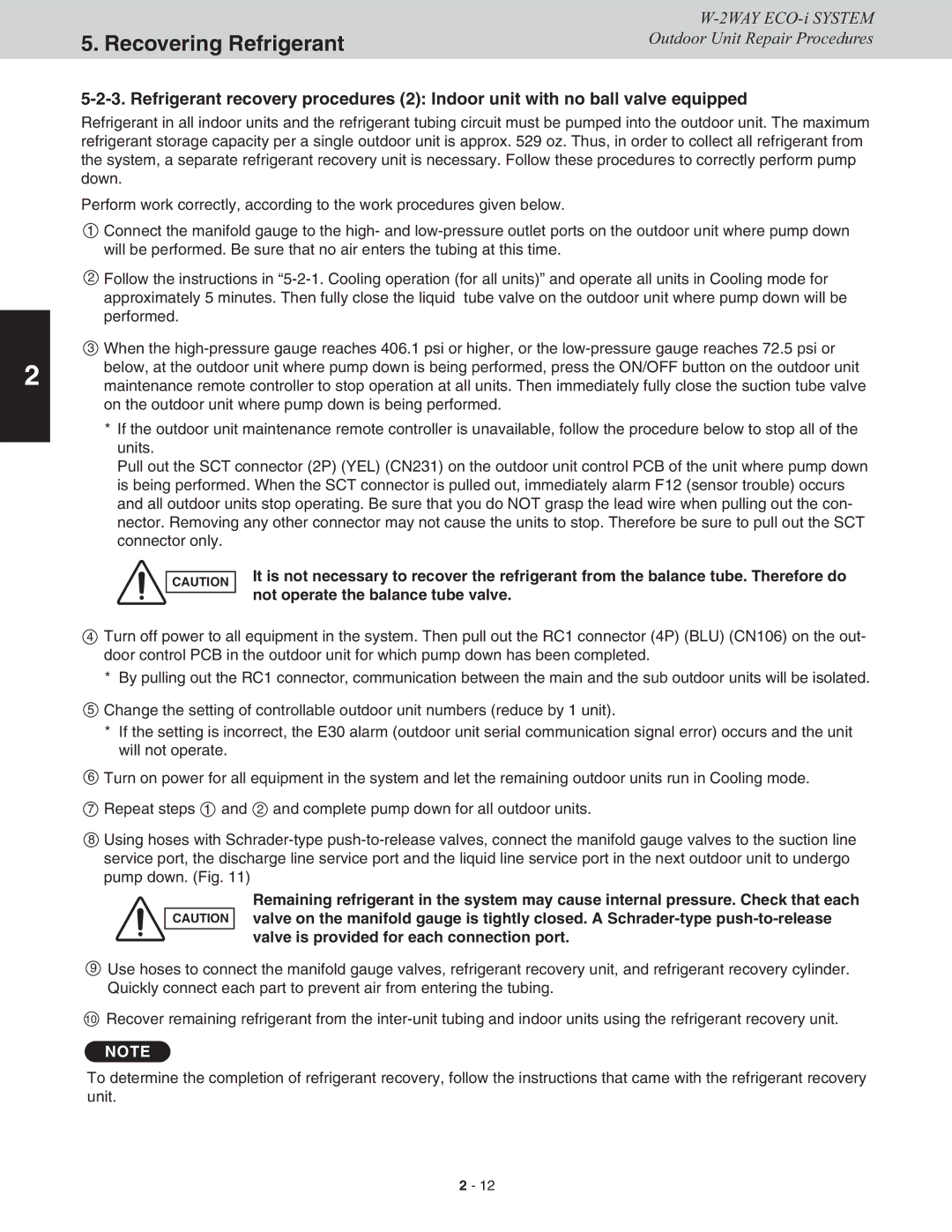 Sanyo CHDX07263, CHDXR07263, CHDXR09663, CHDX09663 service manual Recovering Refrigerant 