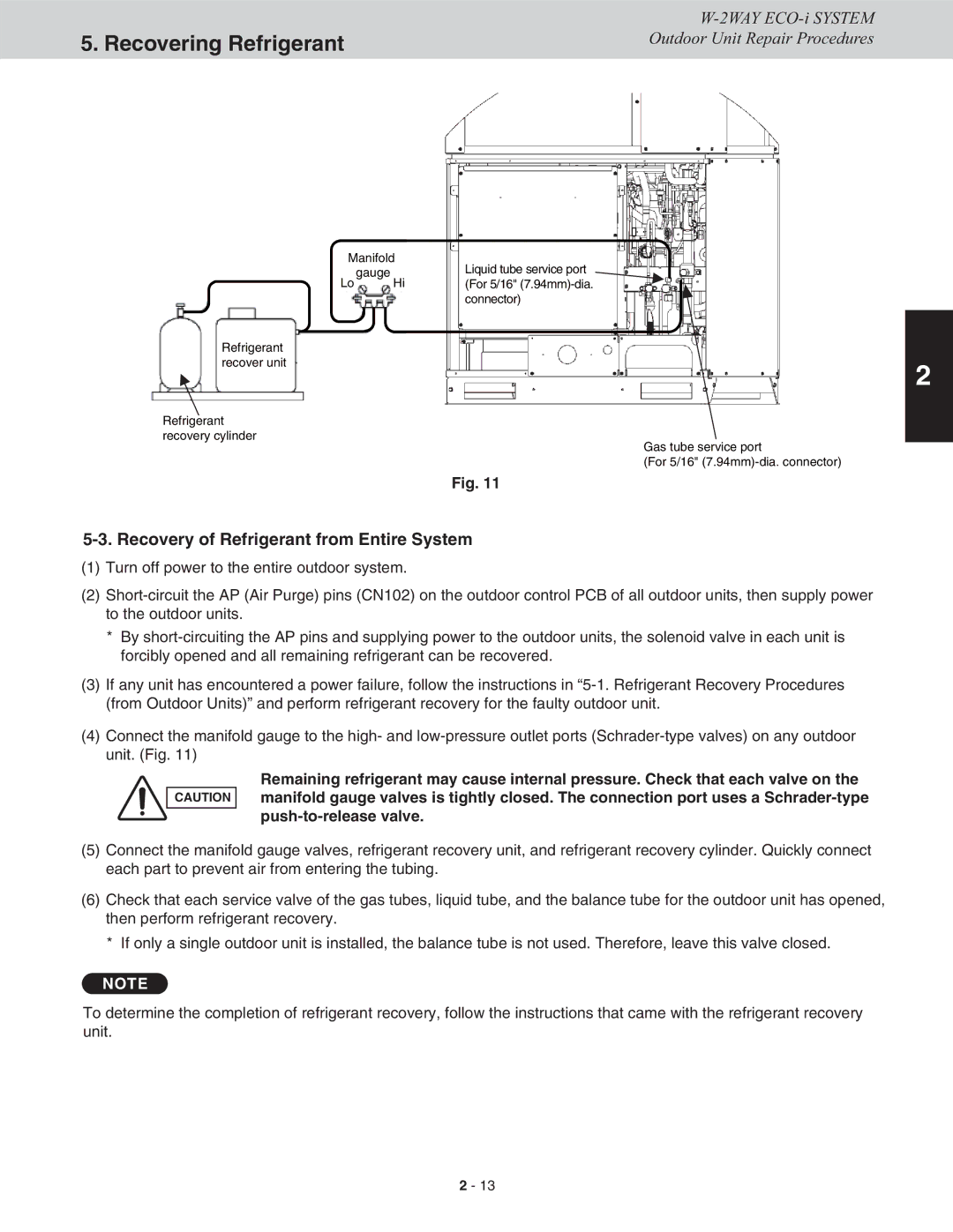 Sanyo CHDXR07263, CHDXR09663, CHDX09663, CHDX07263 service manual Recovery of Refrigerant from Entire System 