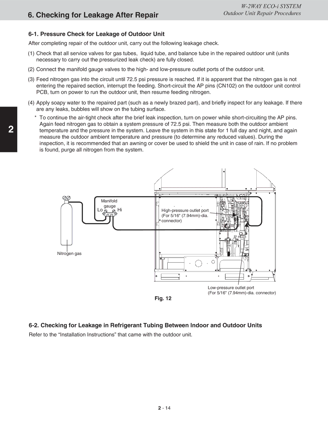 Sanyo CHDXR09663, CHDXR07263, CHDX09663 Checking for Leakage After Repair, Pressure Check for Leakage of Outdoor Unit 