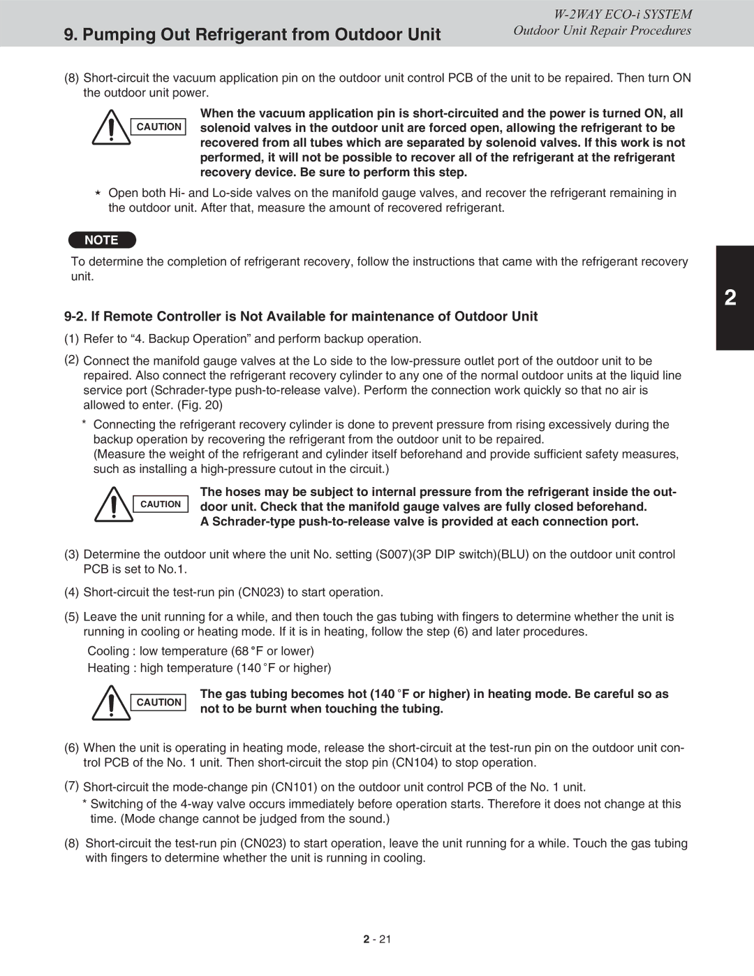 Sanyo CHDXR07263, CHDXR09663, CHDX09663, CHDX07263 service manual Pumping Out Refrigerant from Outdoor Unit 