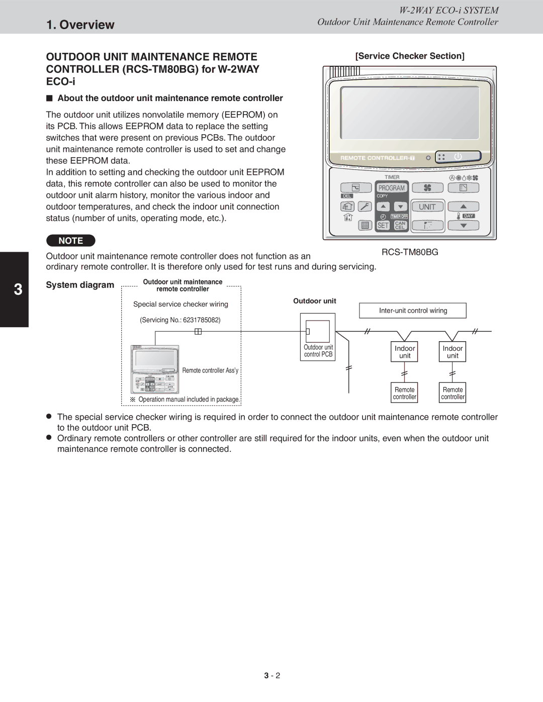 Sanyo CHDX07263 Overview, NN About the outdoor unit maintenance remote controller, Service Checker Section, System diagram 