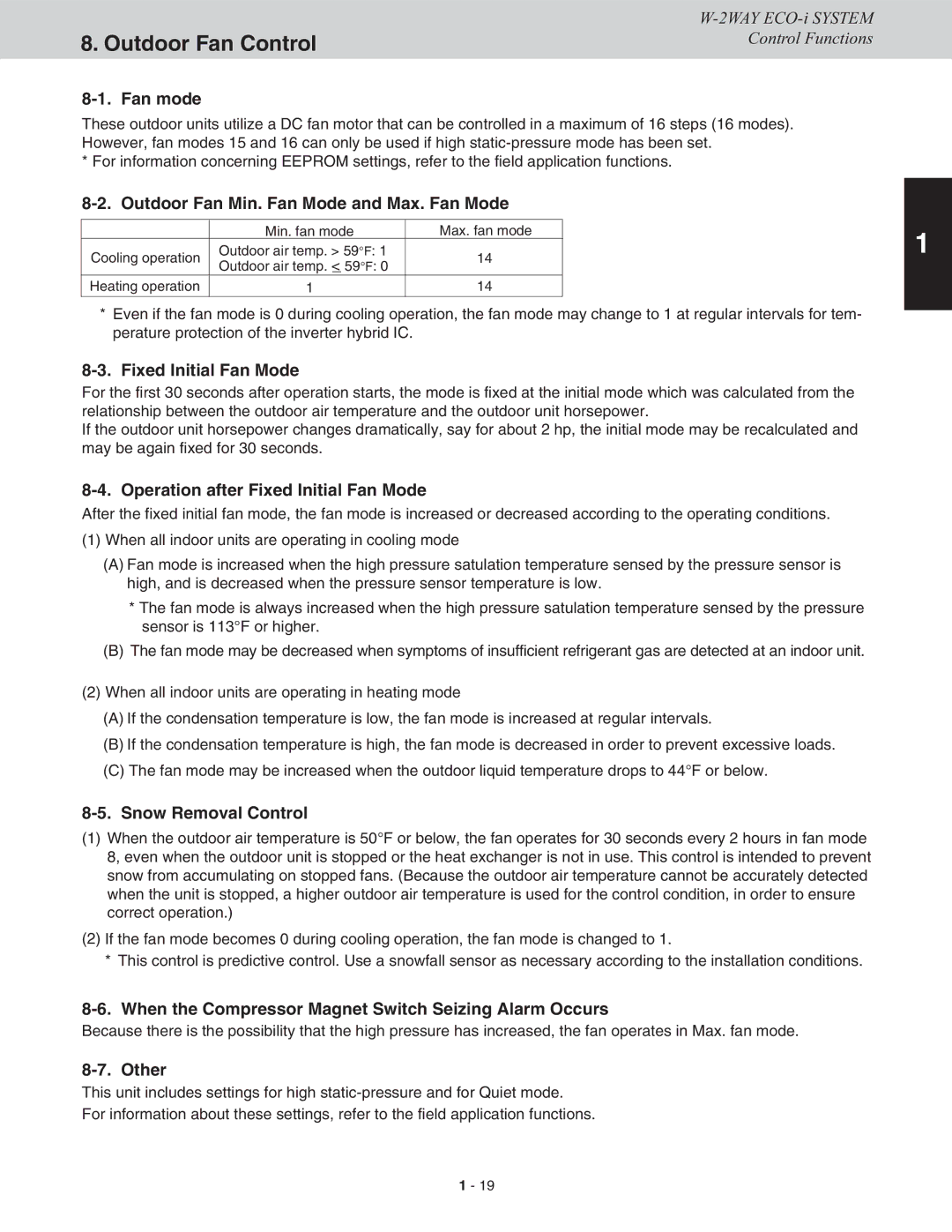 Sanyo CHDXR09663, CHDX09663, CHDX07263, CHDXR07263* service manual Outdoor Fan Control 