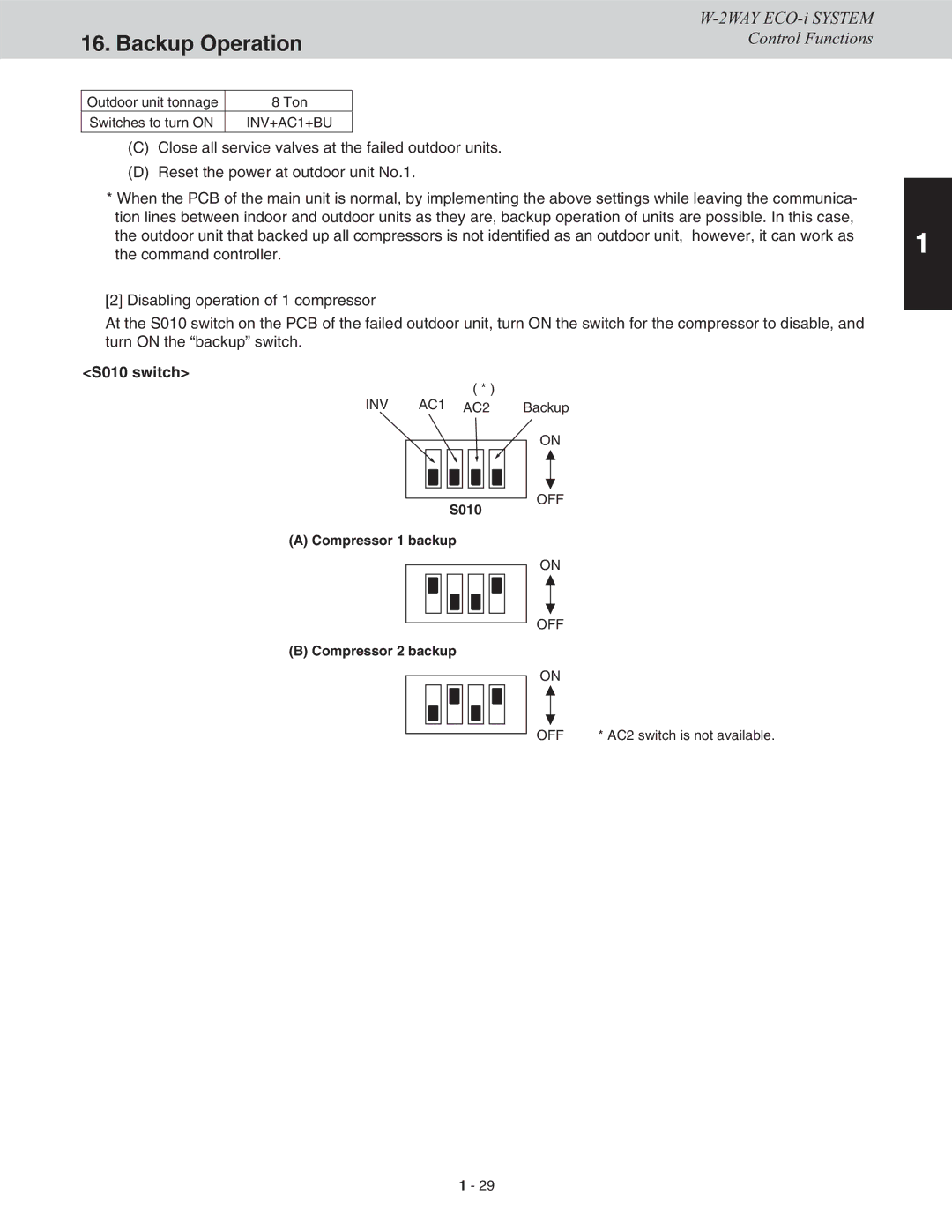 Sanyo CHDX07263, CHDXR09663, CHDX09663, CHDXR07263* service manual S010 switch, S010 Compressor 1 backup, Compressor 2 backup 