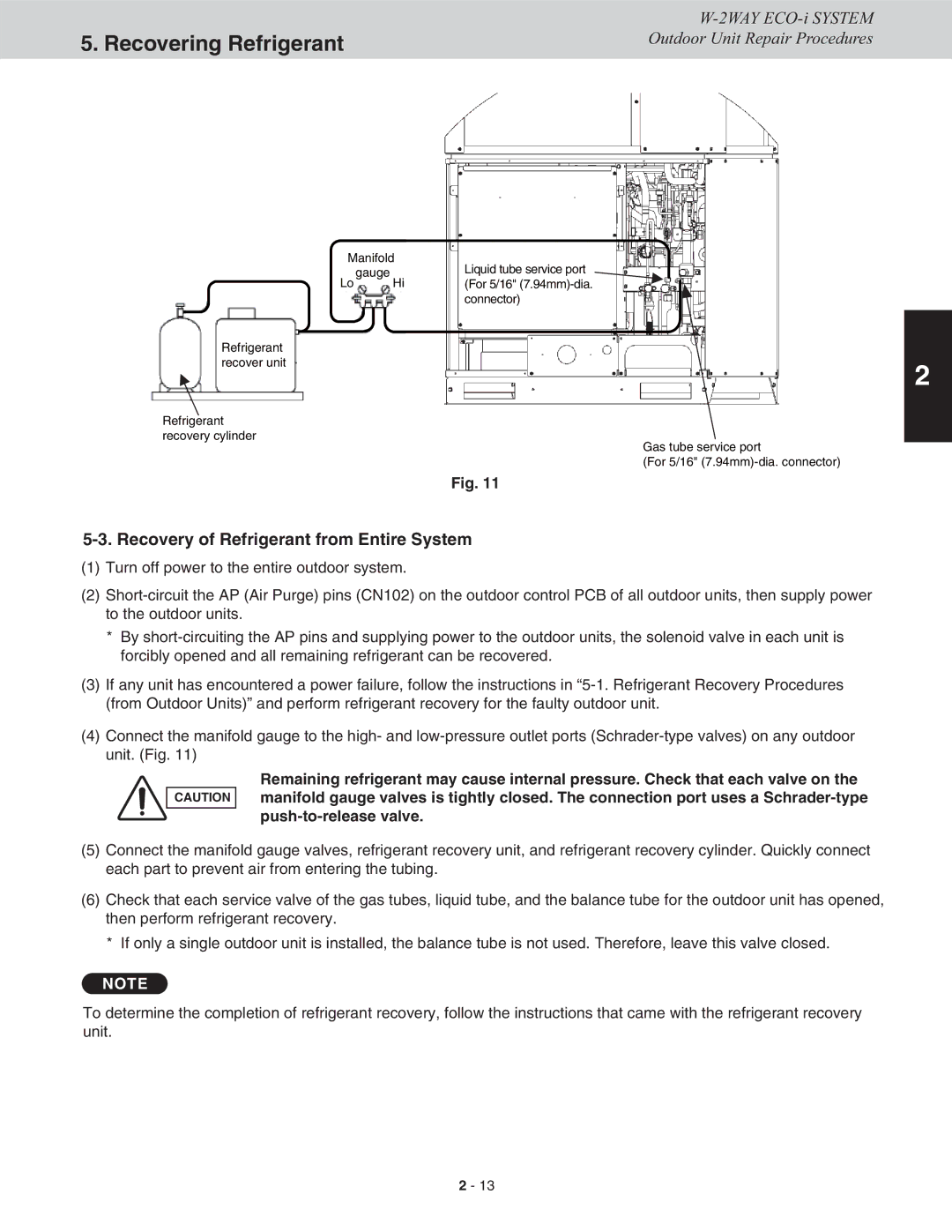 Sanyo CHDXR09663, CHDX09663, CHDX07263, CHDXR07263* service manual Recovery of Refrigerant from Entire System 