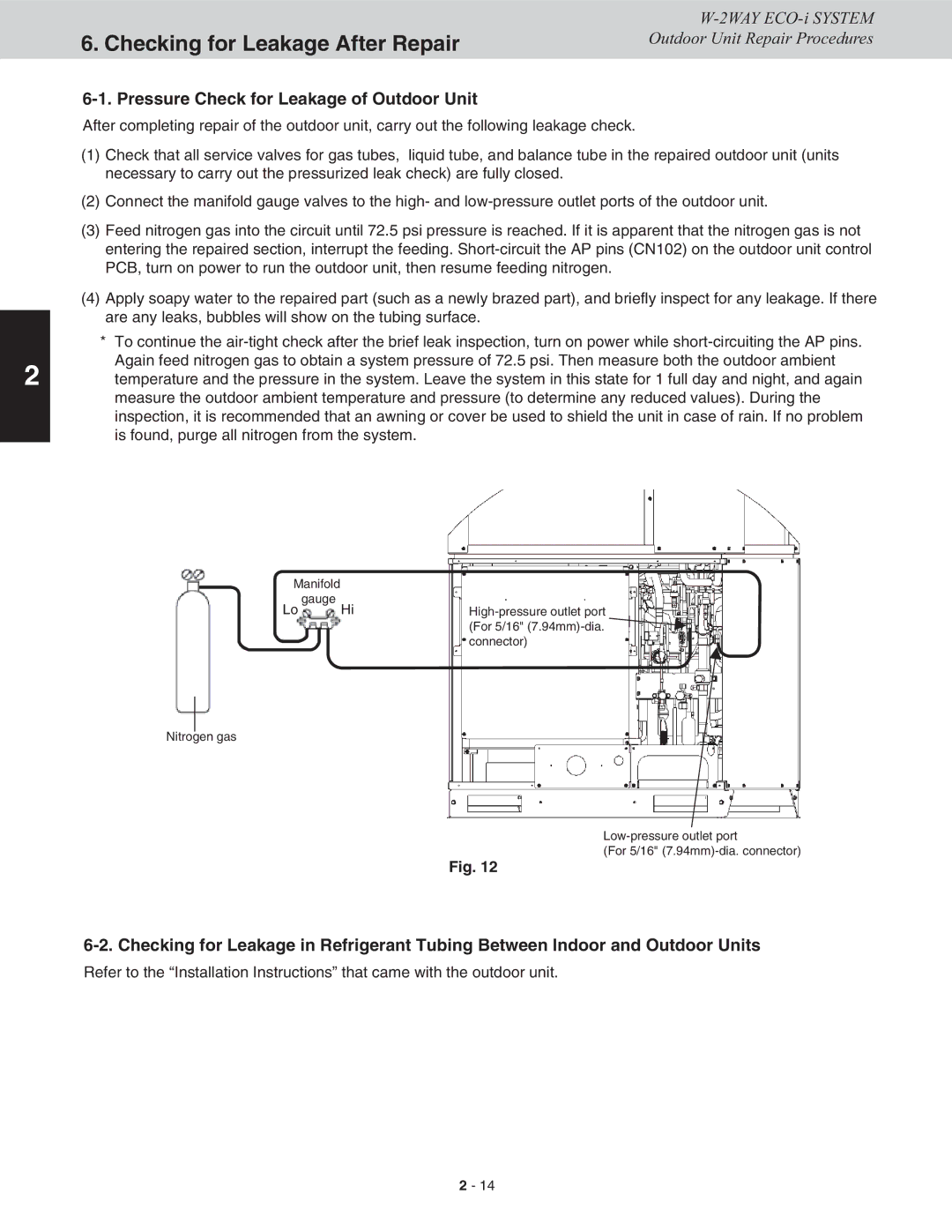 Sanyo CHDX09663, CHDXR09663, CHDX07263 Checking for Leakage After Repair, Pressure Check for Leakage of Outdoor Unit 