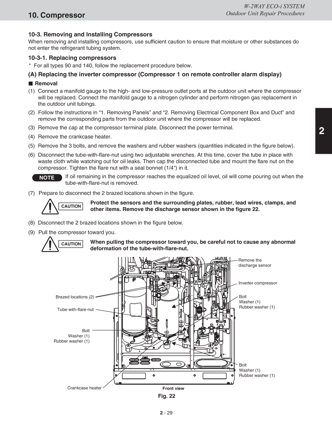 Sanyo CHDXR09663, CHDX09663, CHDX07263, CHDXR07263* Removing and Installing Compressors, Replacing compressors, Removal 