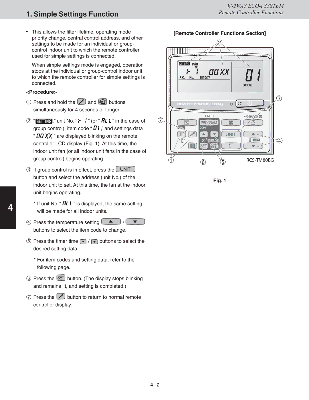 Sanyo CHDX09663, CHDXR09663, CHDX07263, CHDXR07263* Simple Settings Function, Procedure, Remote Controller Functions Section 