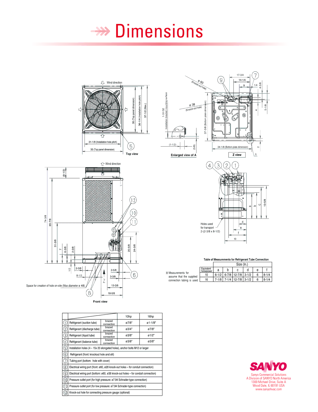 Sanyo CHDZ09053 warranty Dimensions 