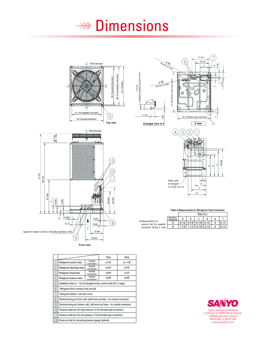 Sanyo CHDZ14053 warranty Dimensions 