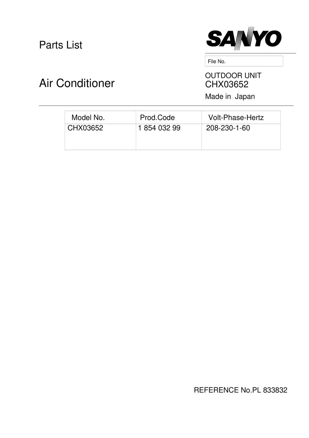 Sanyo CHX03652 manual Air Conditioner 