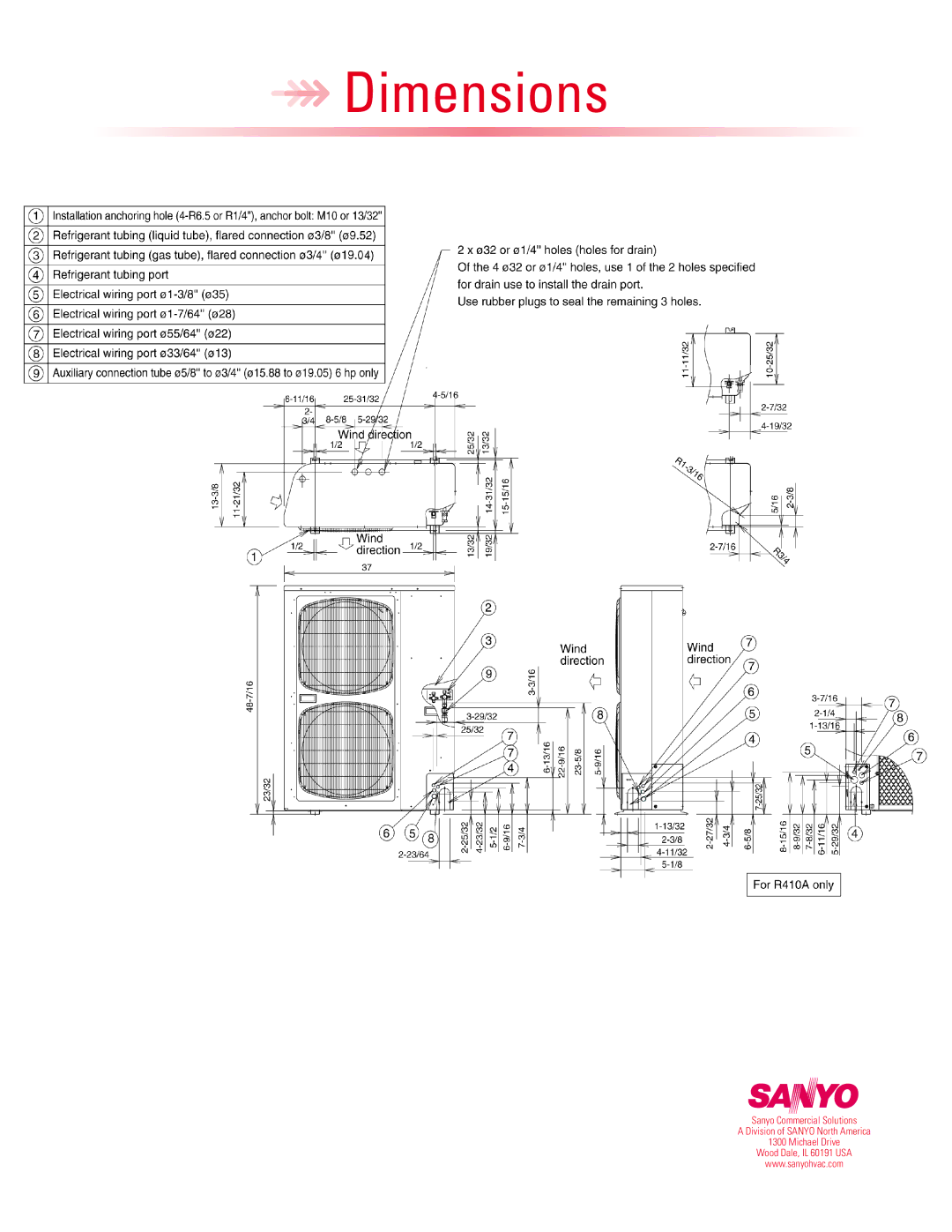 Sanyo CHX05252 warranty Dimensions 