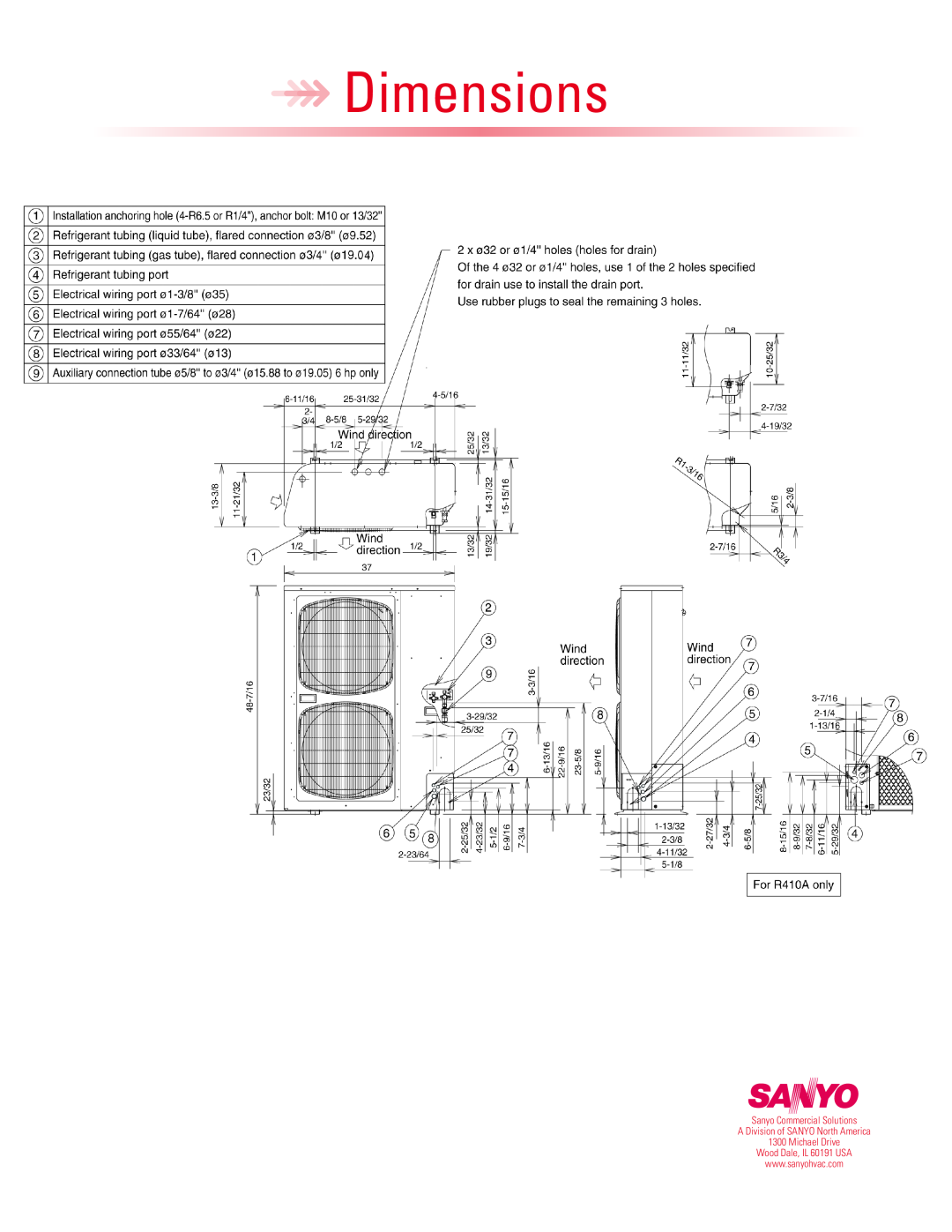 Sanyo CHX05252 warranty Dimensions, Sanyo Commercial Solutions, A Division of SANYO North America 