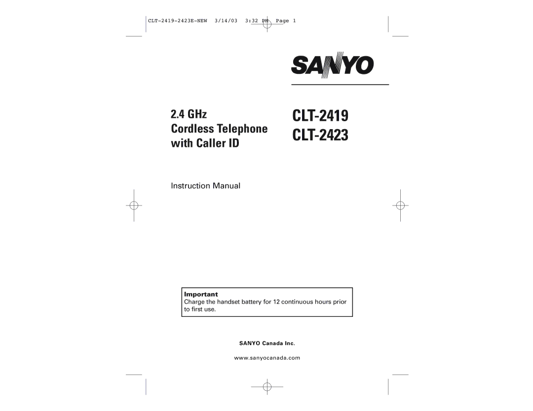 Sanyo instruction manual CLT-2419 CLT-2423 