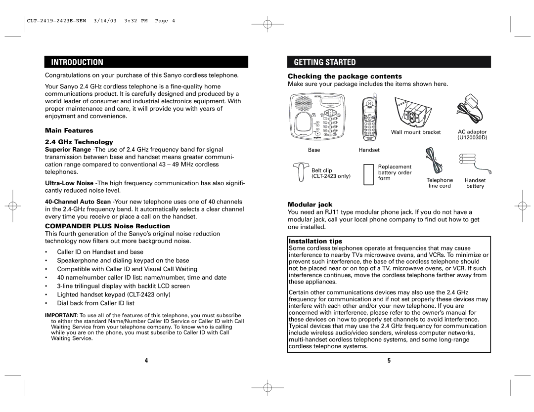 Sanyo CLT-2423, CLT-2419 instruction manual Introduction, Getting Started 