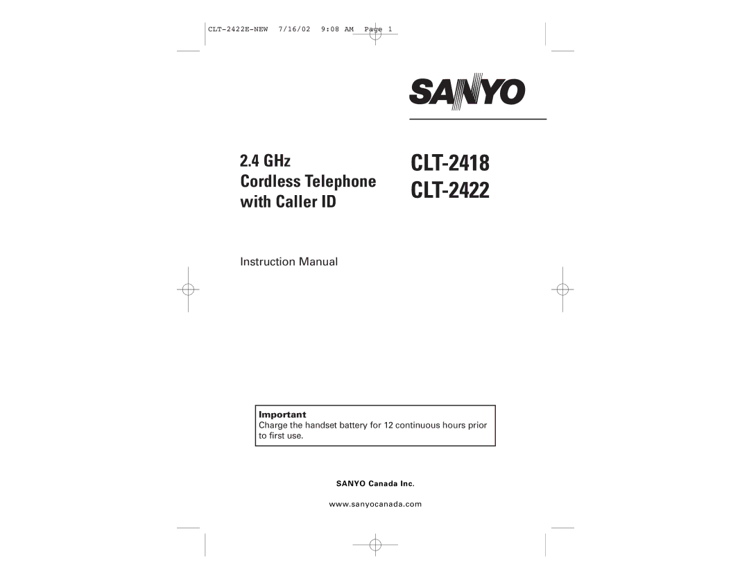 Sanyo instruction manual CLT-2418 CLT-2422 