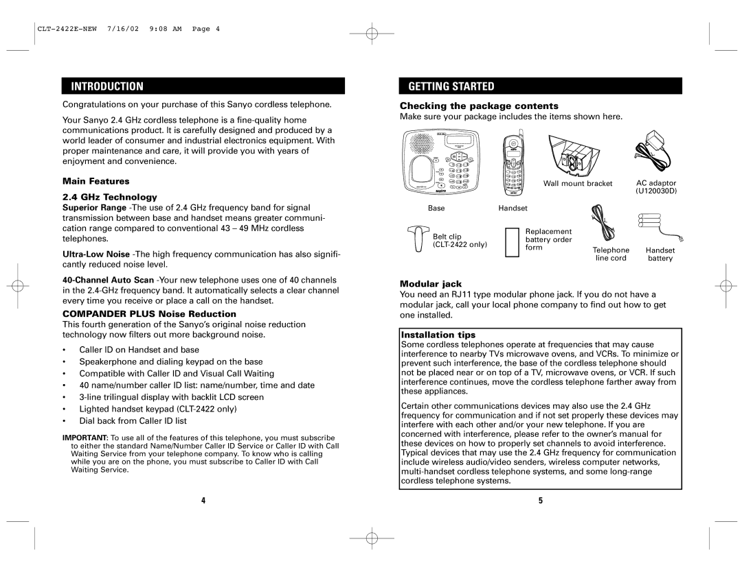 Sanyo CLT-2418, CLT-2422 instruction manual Introduction, Getting Started 