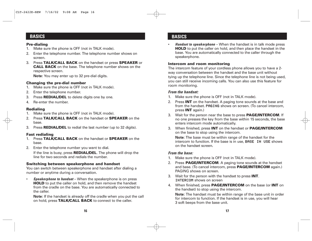 Sanyo CLT-2418, CLT-2422 instruction manual From the handset, From the base 