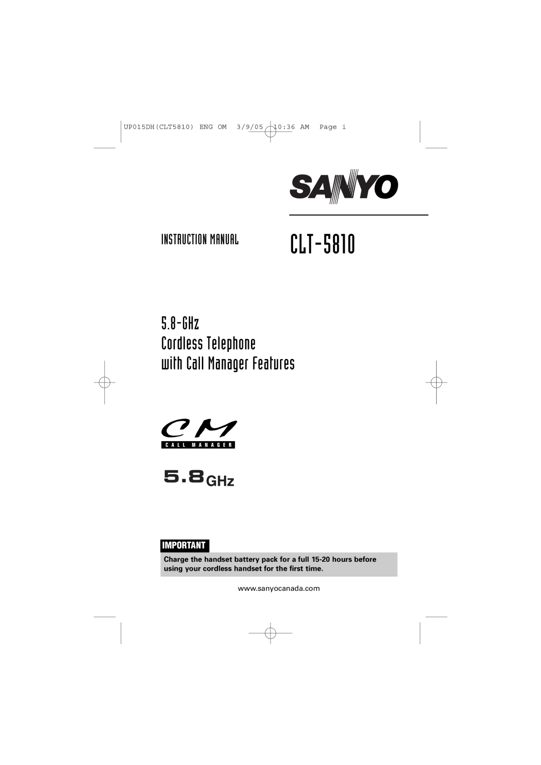 Sanyo CLT-5810 instruction manual GHz Cordless Telephone With Call Manager Features 