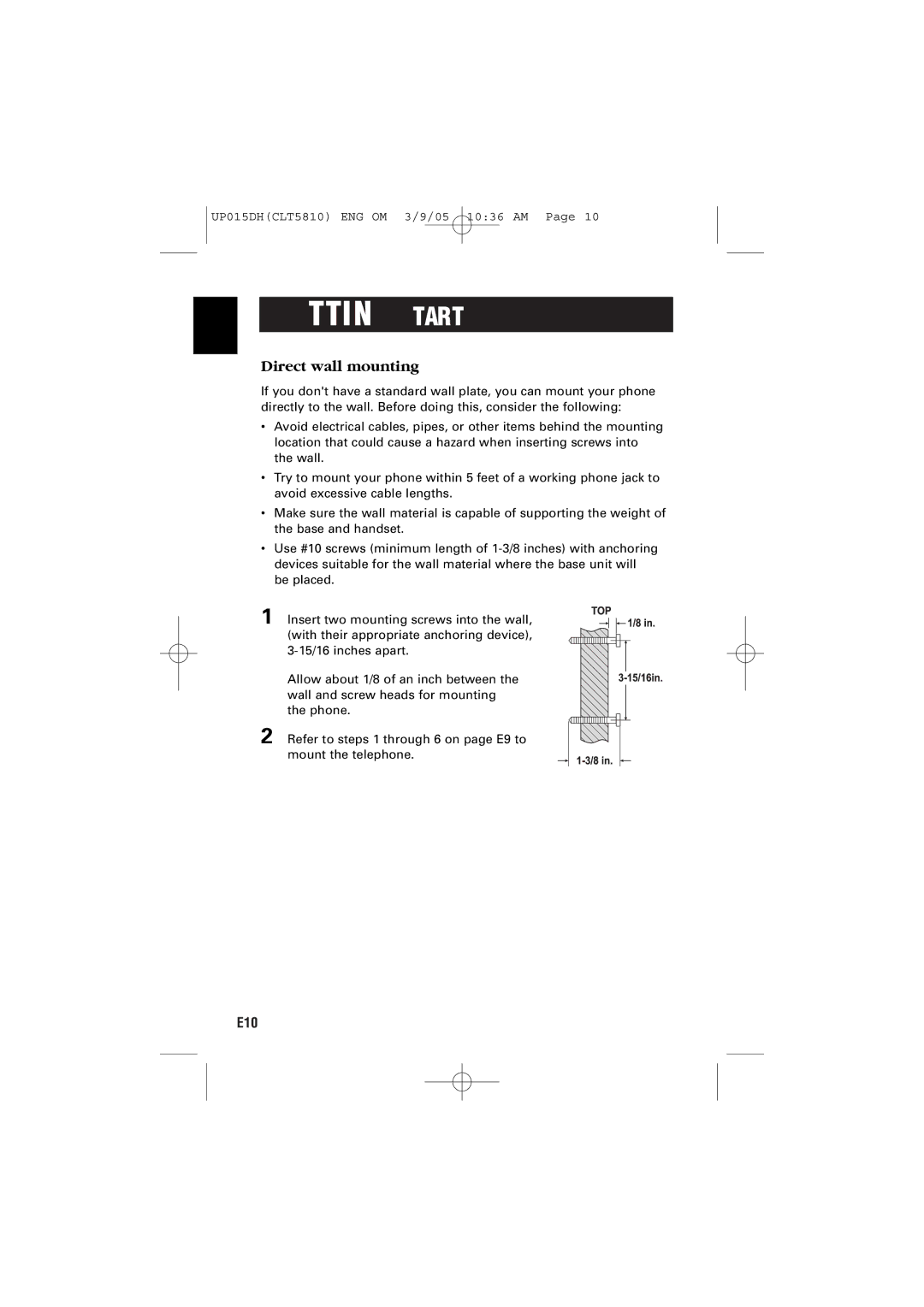 Sanyo CLT-5810 instruction manual Direct wall mounting 