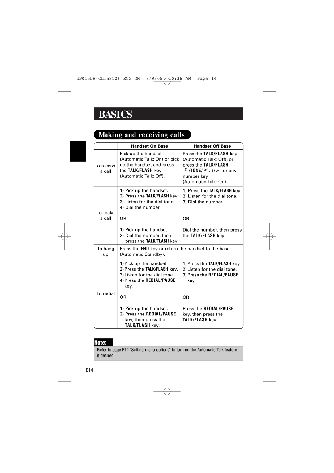 Sanyo CLT-5810 instruction manual Basics, Making and receiving calls, Handset On Base 