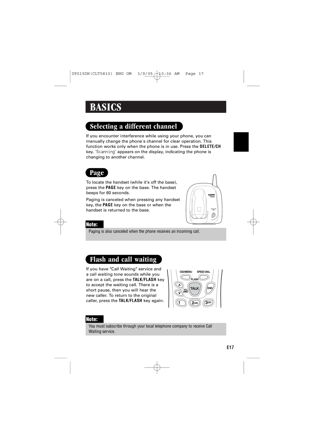 Sanyo CLT-5810 instruction manual Selecting a different channel, Flash and call waiting 