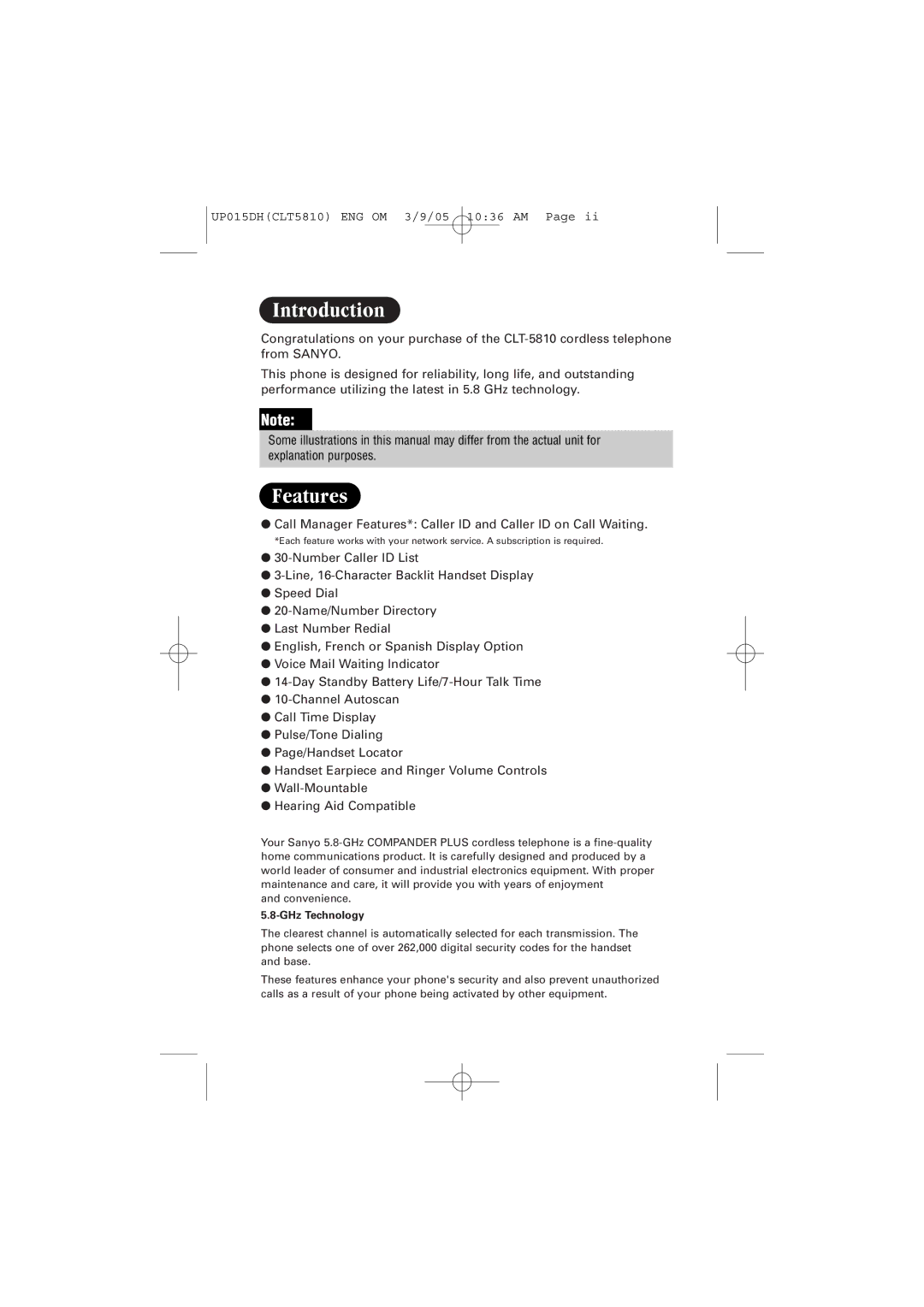 Sanyo CLT-5810 instruction manual Introduction, Features 