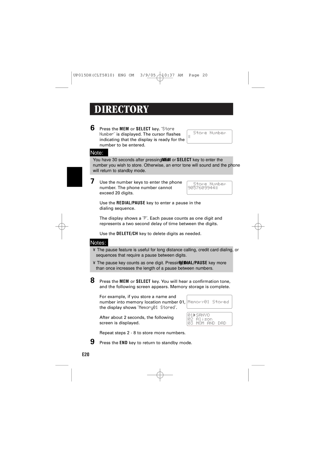 Sanyo CLT-5810 instruction manual E20 