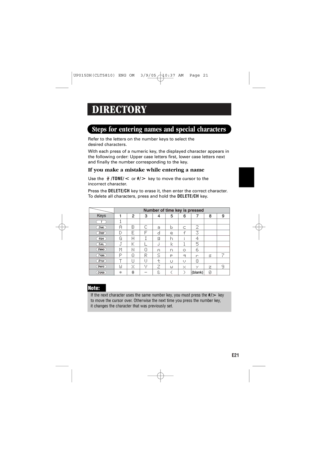 Sanyo CLT-5810 Steps for entering names and special characters, If you make a mistake while entering a name 