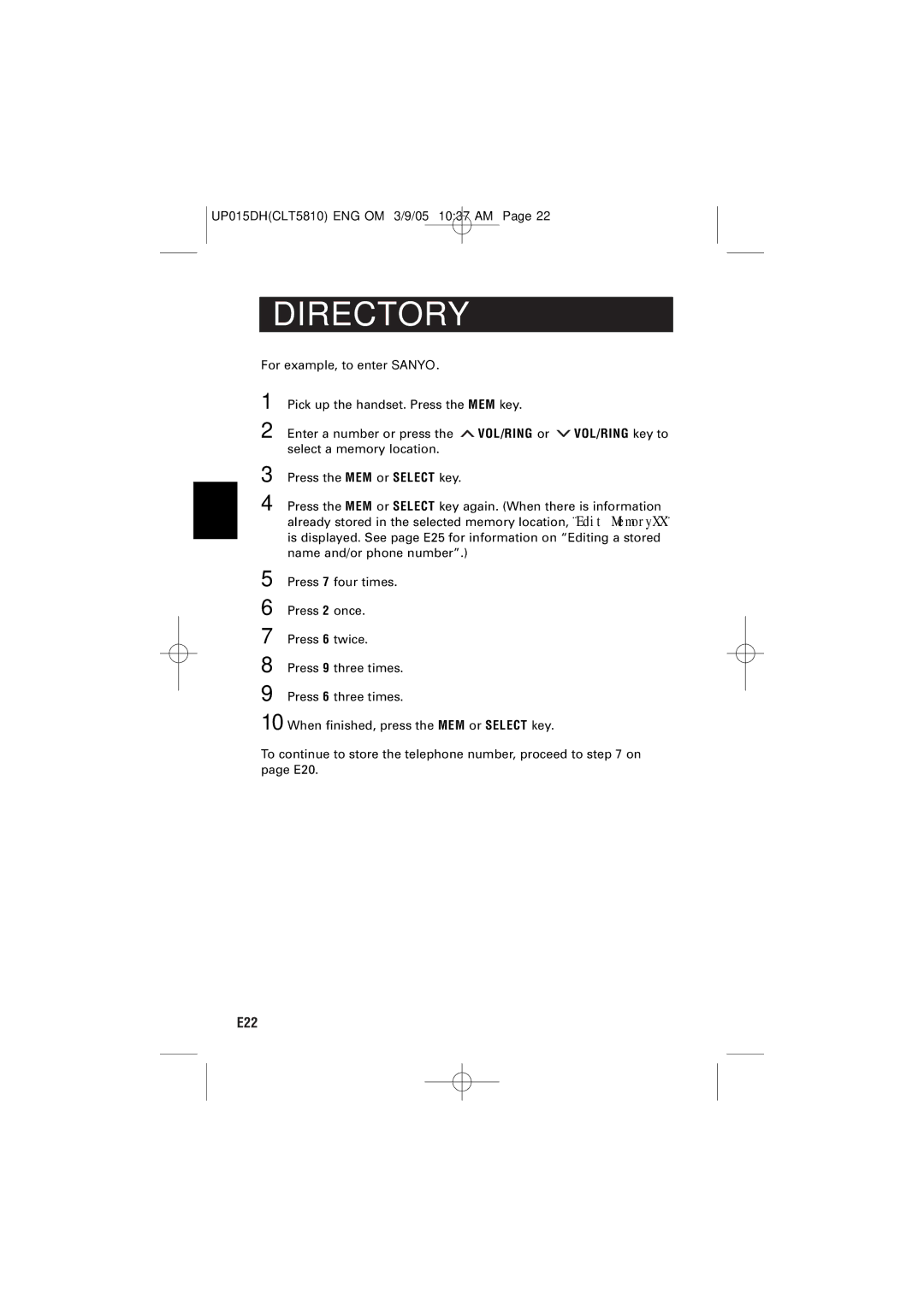 Sanyo CLT-5810 instruction manual E22 