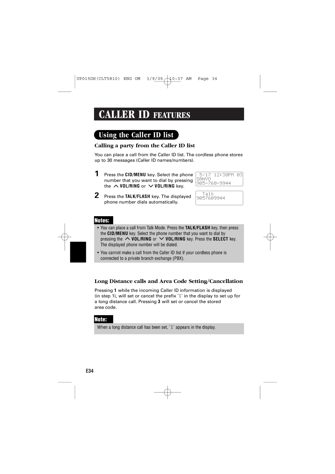 Sanyo CLT-5810 instruction manual Using the Caller ID list, Calling a party from the Caller ID list 