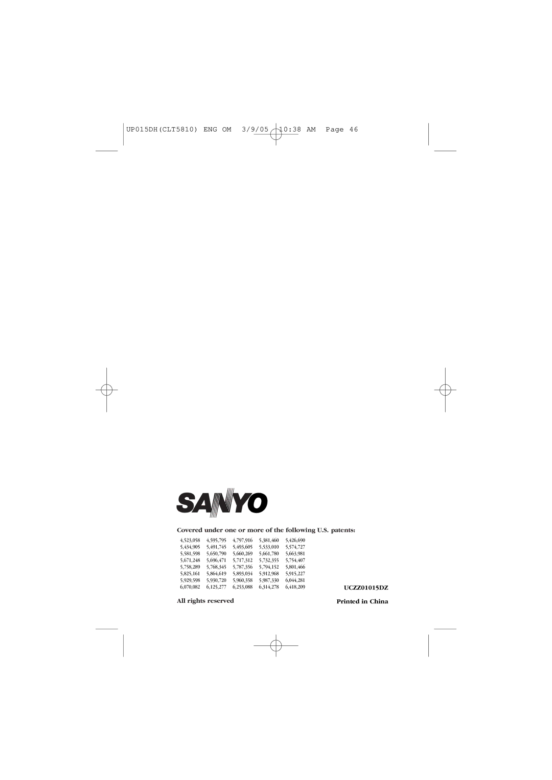 Sanyo CLT-5810 instruction manual UCZZ01015DZ 