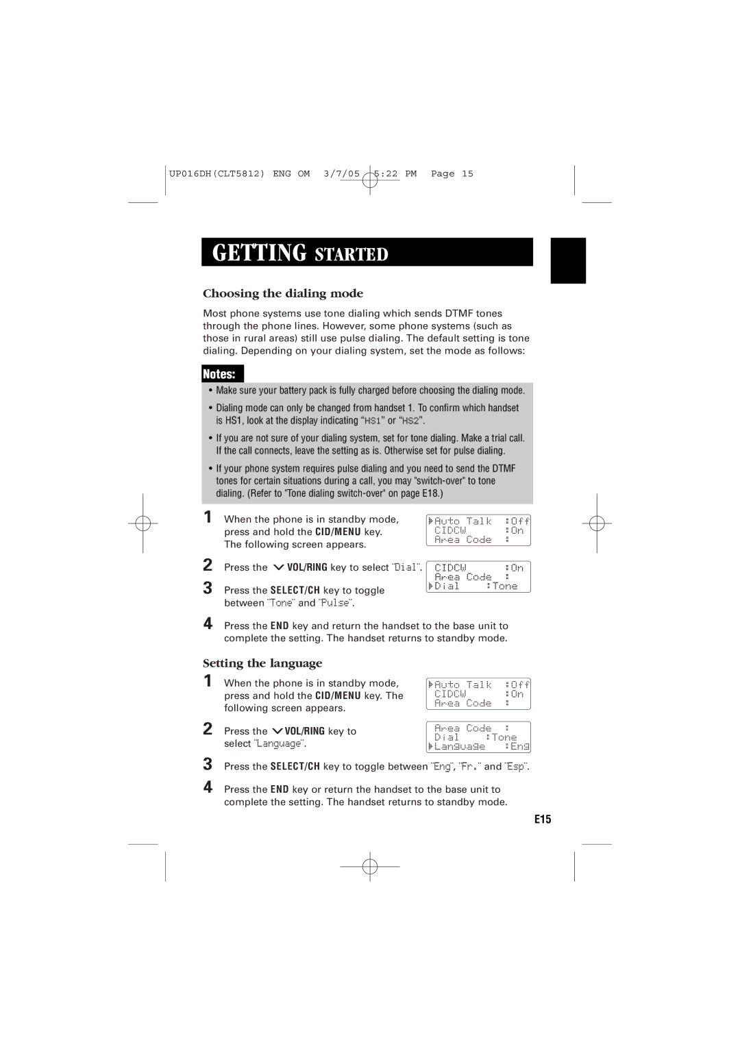 Sanyo CLT-5812 instruction manual Choosing the dialing mode, Setting the language 