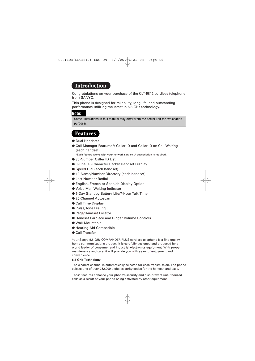 Sanyo CLT-5812 instruction manual Introduction, Features 