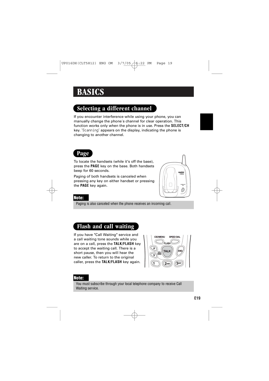 Sanyo CLT-5812 instruction manual Selecting a different channel, Flash and call waiting 