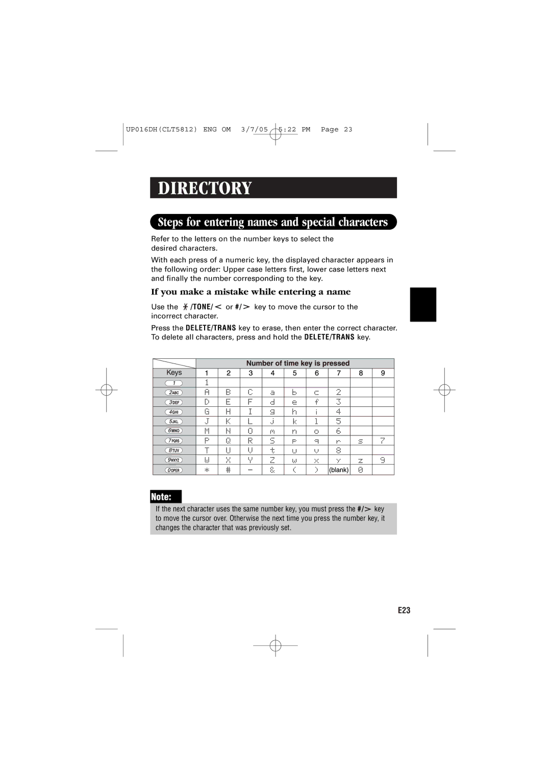 Sanyo CLT-5812 Steps for entering names and special characters, If you make a mistake while entering a name 