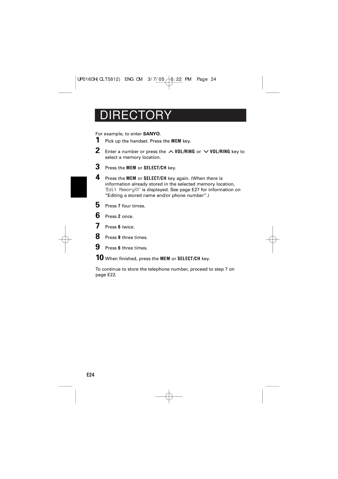 Sanyo CLT-5812 instruction manual E24 